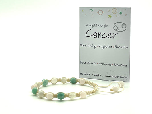 cancer zodiac bracelet made from rose quartz,moonstone and amazonite beads