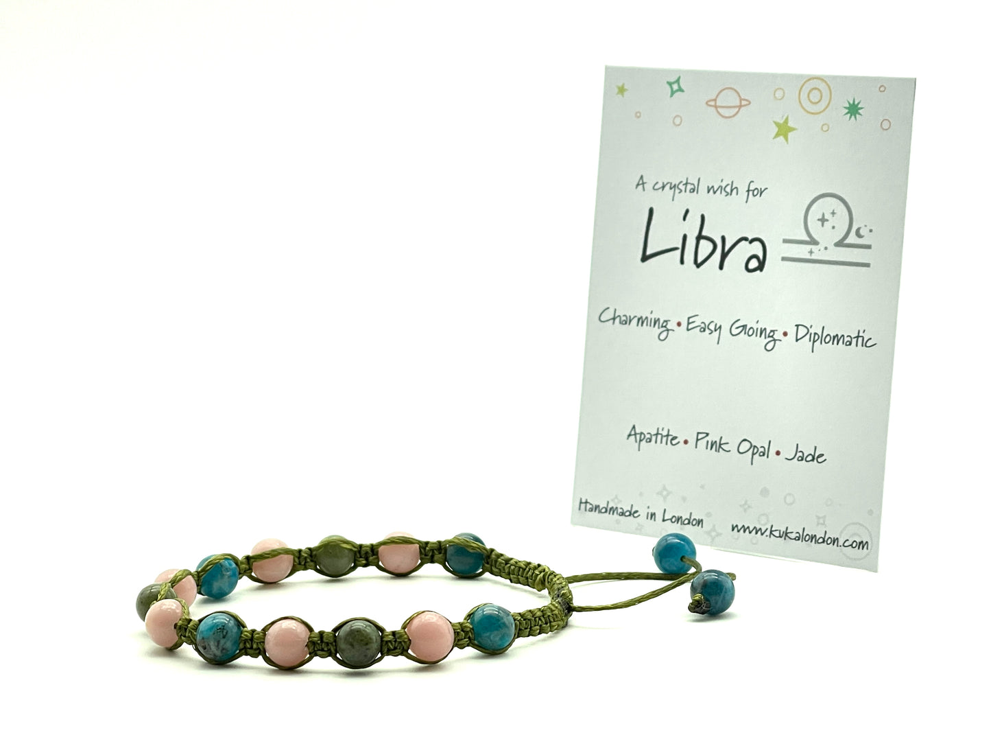 libra zodiac bracelet made from jade,pink opal and apatite beads