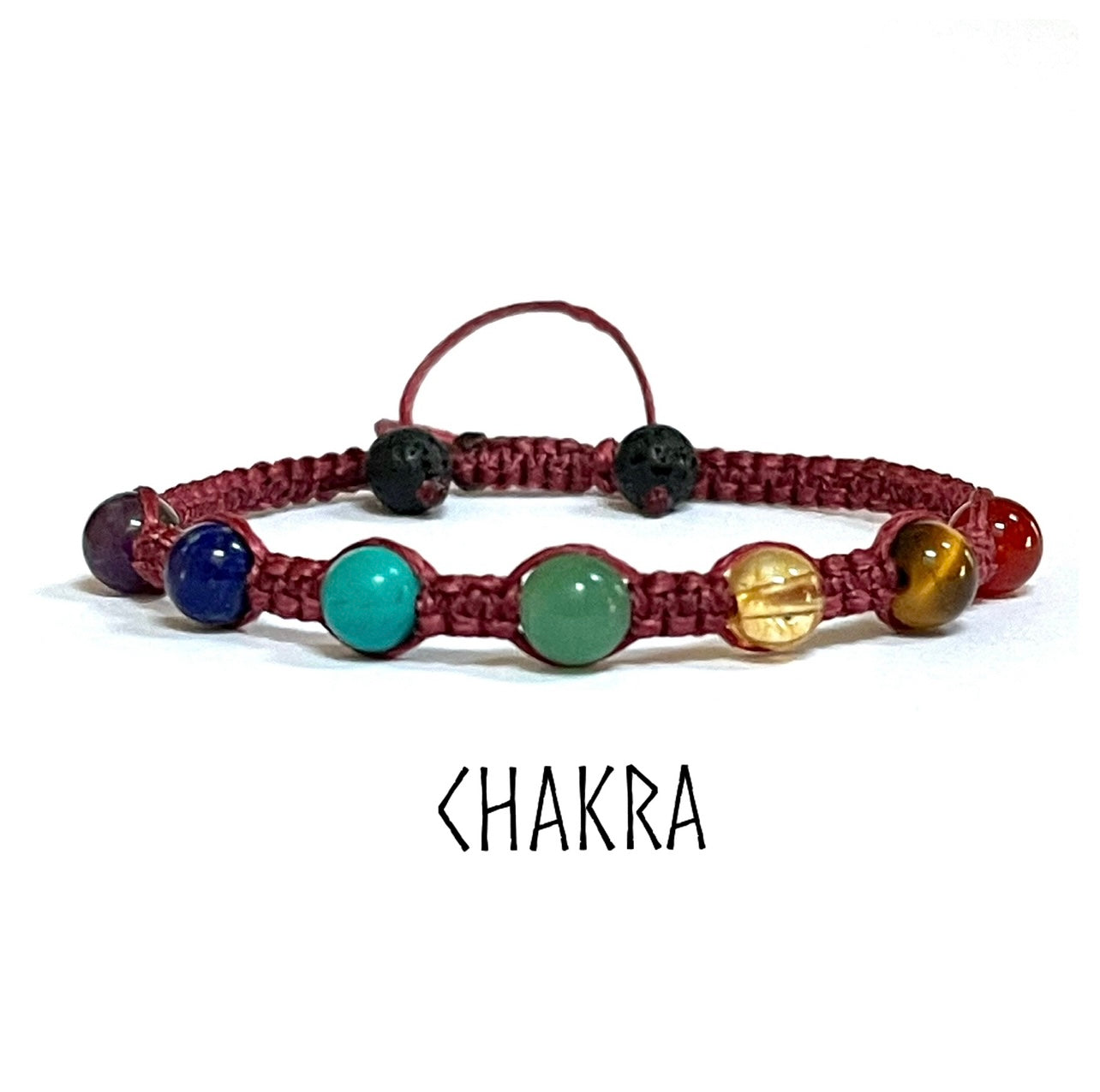 seven chakra macrame bracelet made from natural amethyst,lapis lazuli,aventurine,citrine,turquoise,tiger eye,carnelian with pink cotton waxed cord.