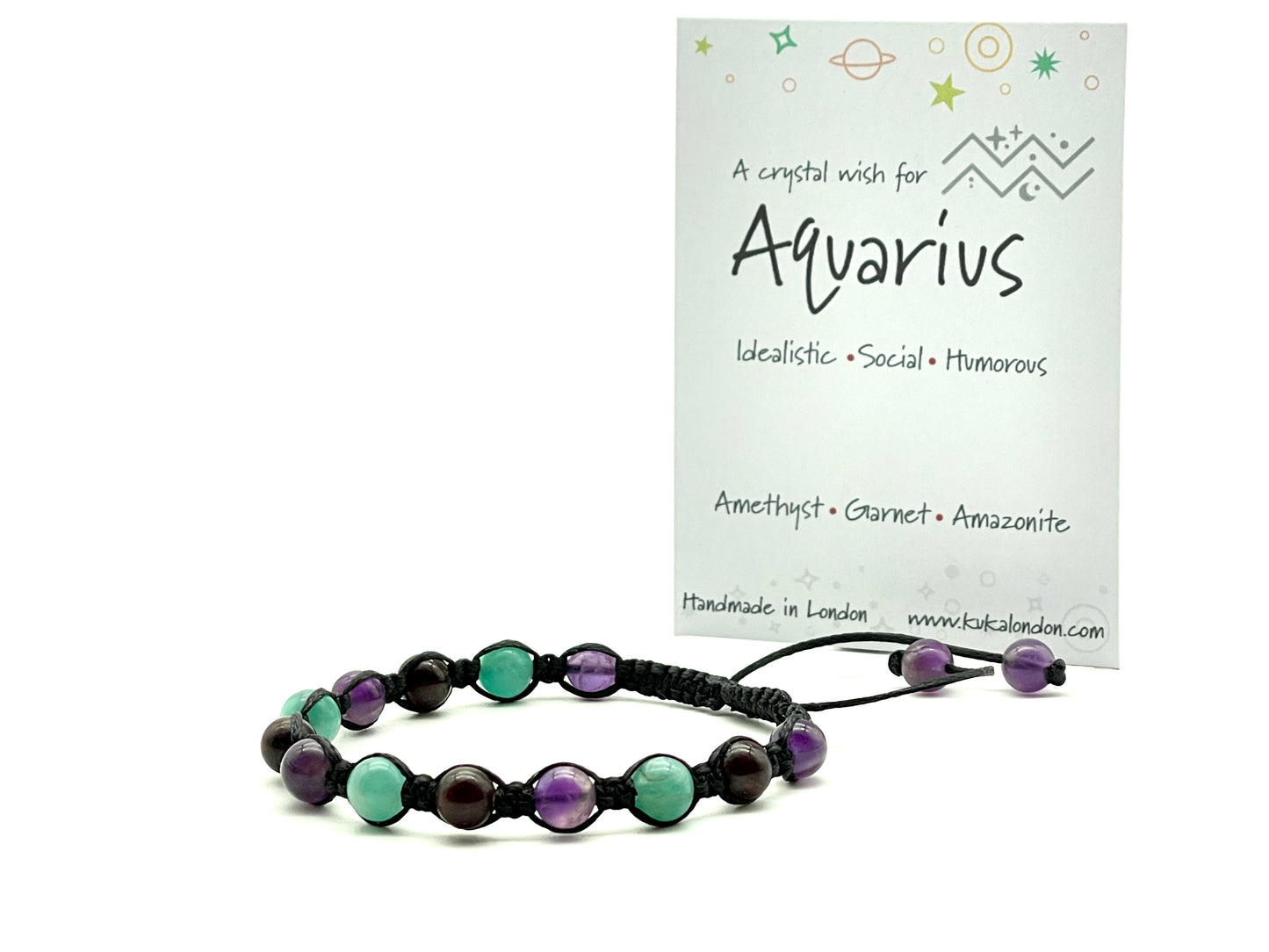 aquarius zodiac bracelet made from amethyst,garnet and amazonite beads