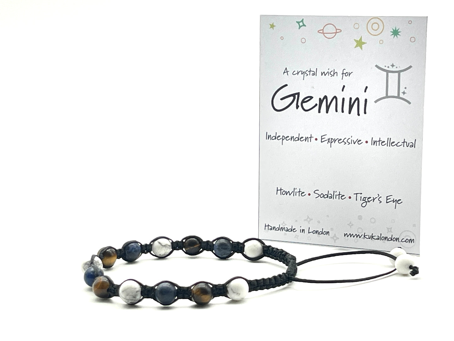 gemini zodiac bracelet made from tiger eye,sodalite and howlite beads