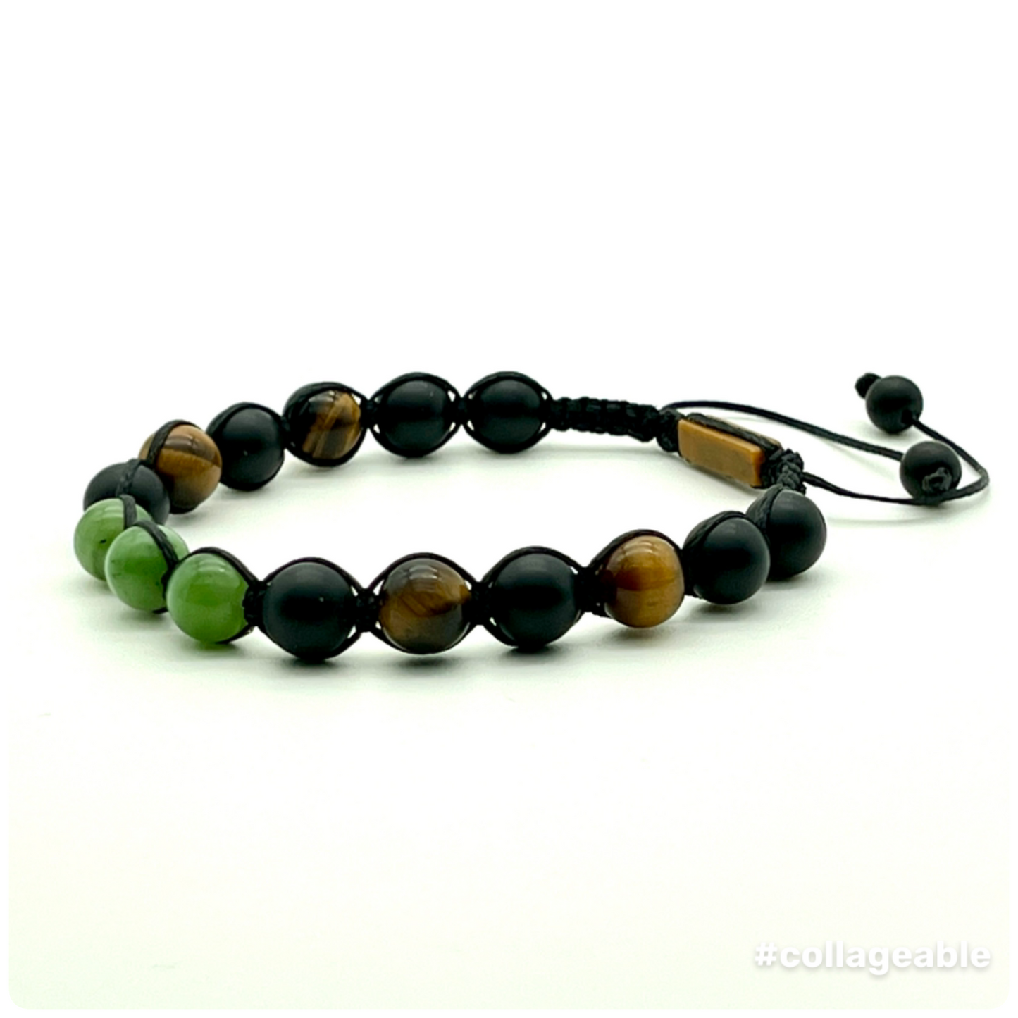 Nephrite Jade, Tiger Eye and Onyx Gemstone Bracelet 8mm