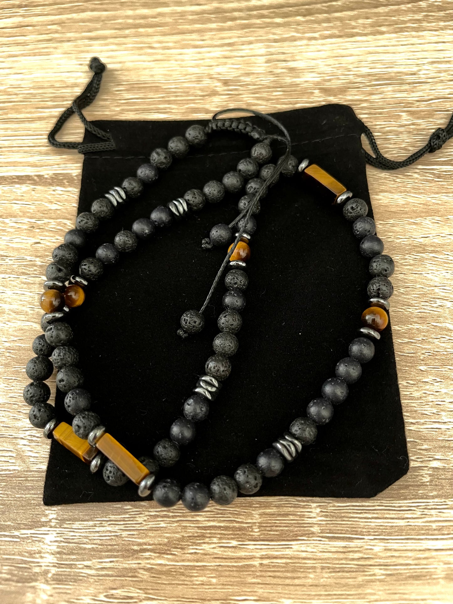 Tiger’s Eye, Lava Rock and Hematite Necklace