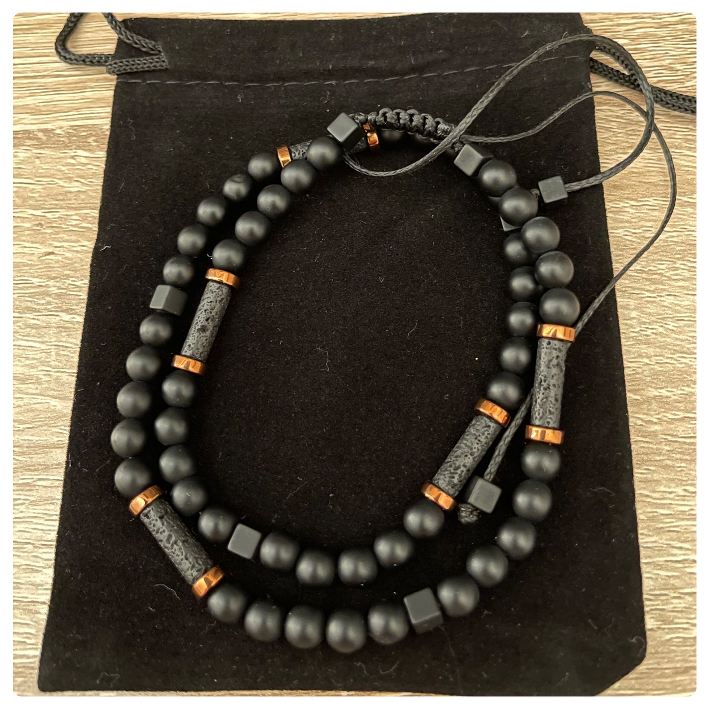 Matte Black Onyx, Lava Rock, and Copper Hematite Necklace