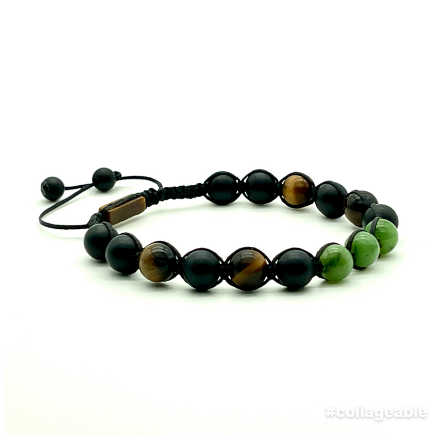 Nephrite Jade, Tiger Eye and Onyx Gemstone Bracelet 8mm