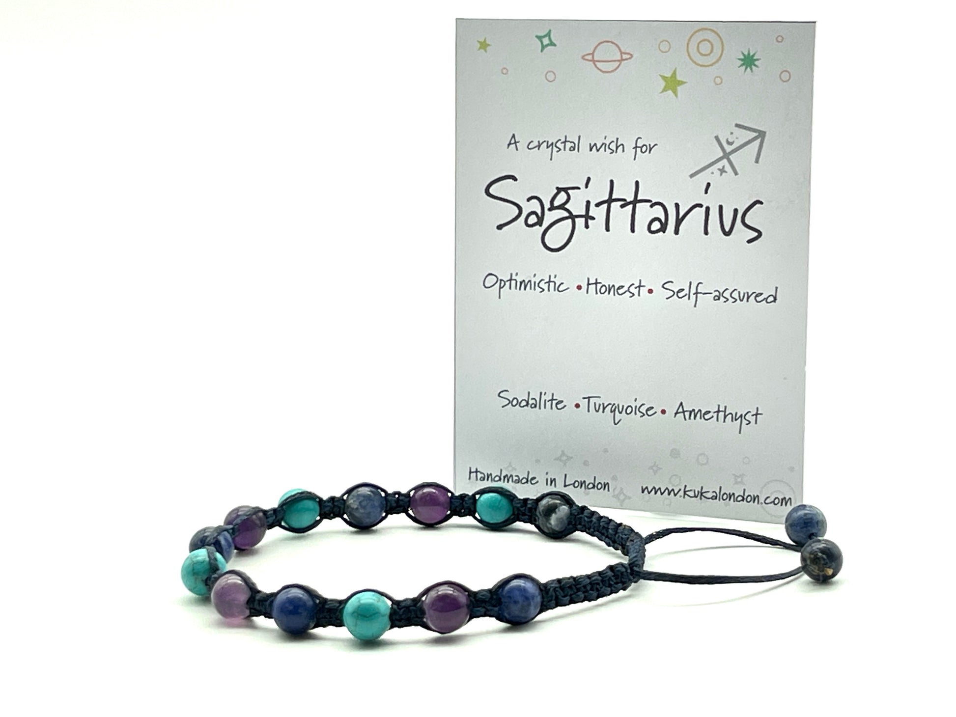 sagittarius zodiac bracelet made from turquoise,amethyst and sodalite beads