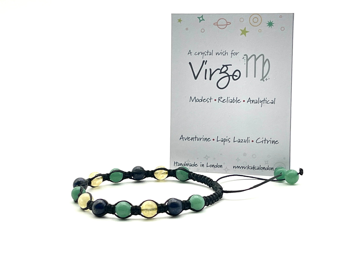 virgo zodiac bracelet made from citrine,lapis lazuli and aventurine beads